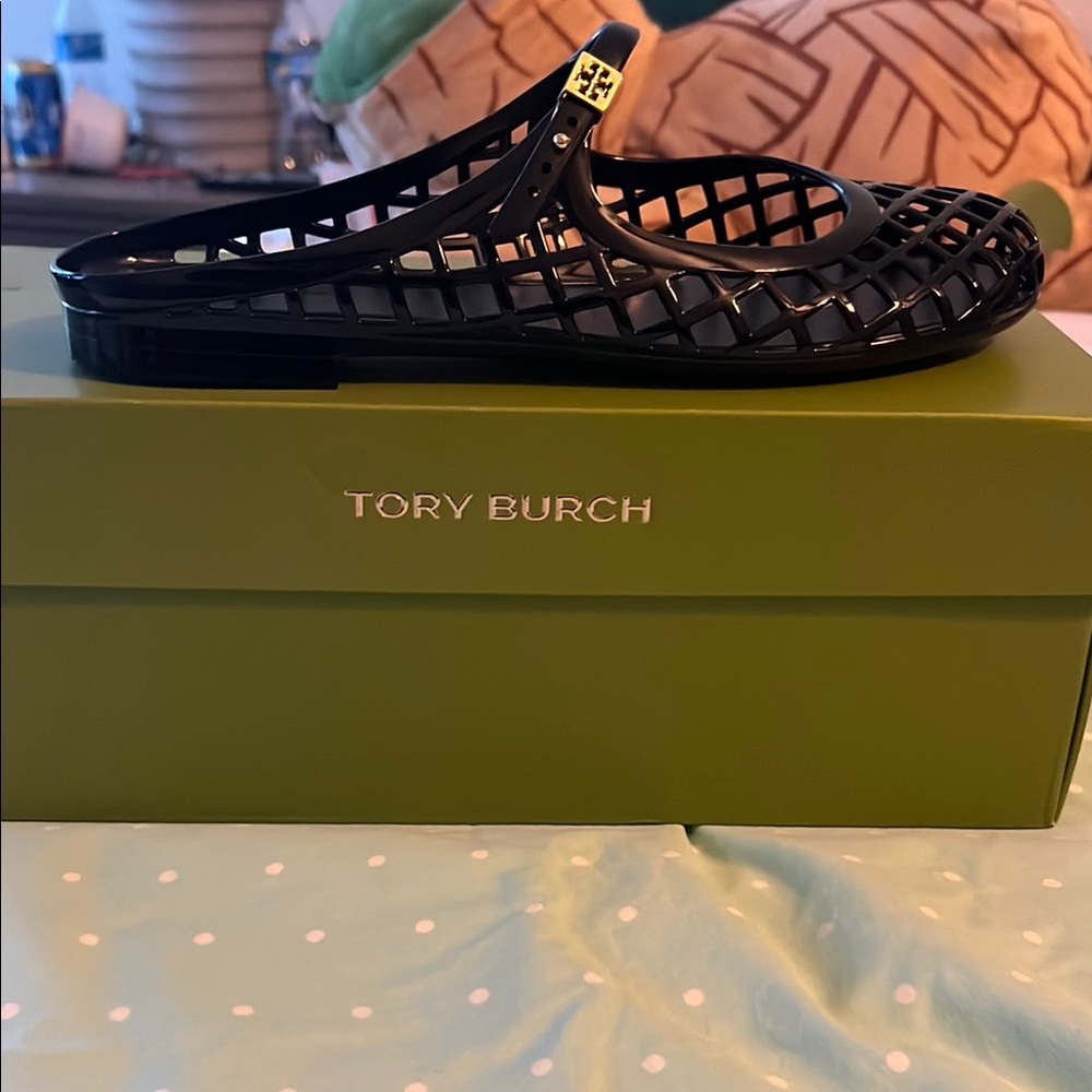 Tory Burch Black Cutout Jelly Flats
